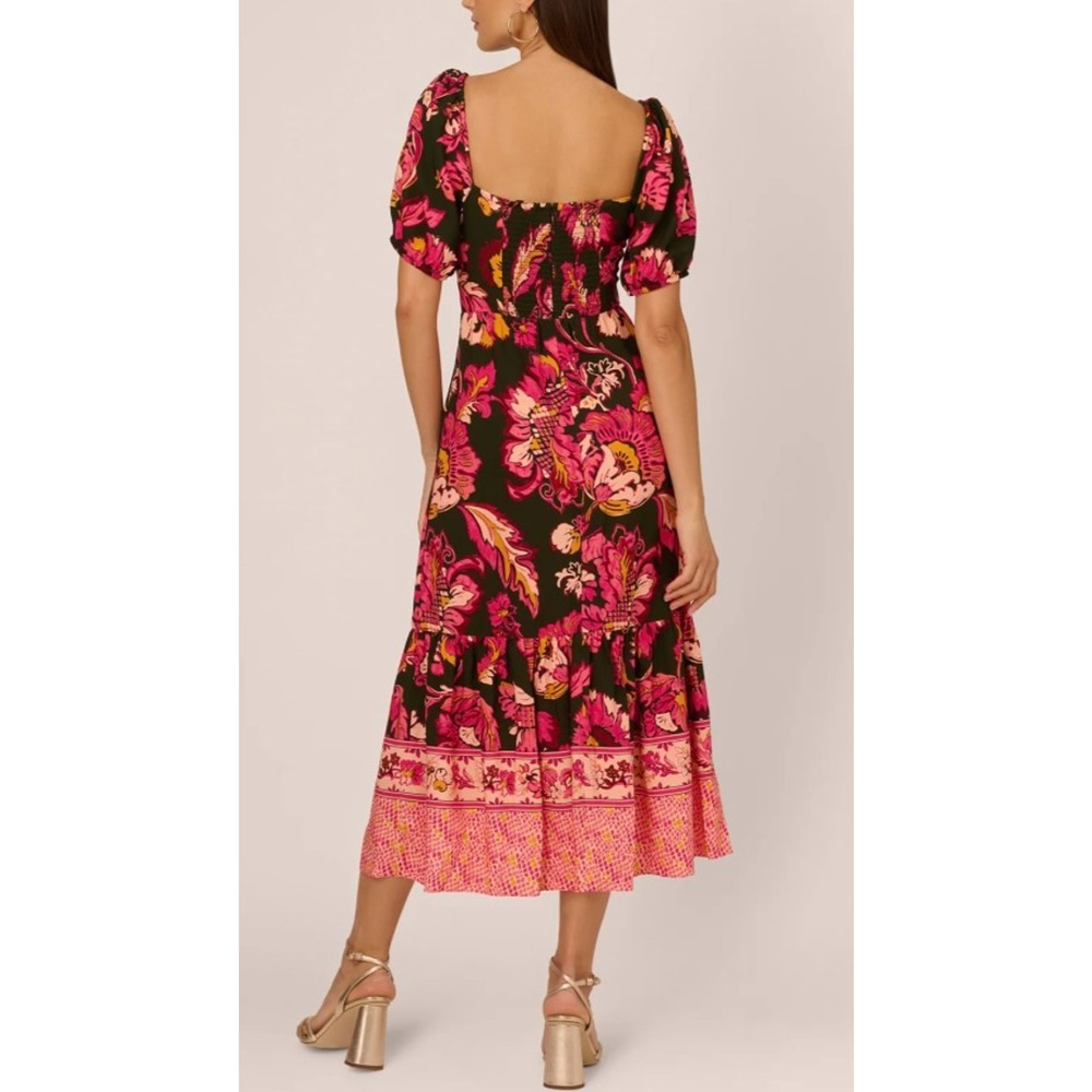 Adrianna by Adrianna Papell Rayon Sweetheart Neck Tiered Midi Dress SZ8 Floral - Picture 3 of 10